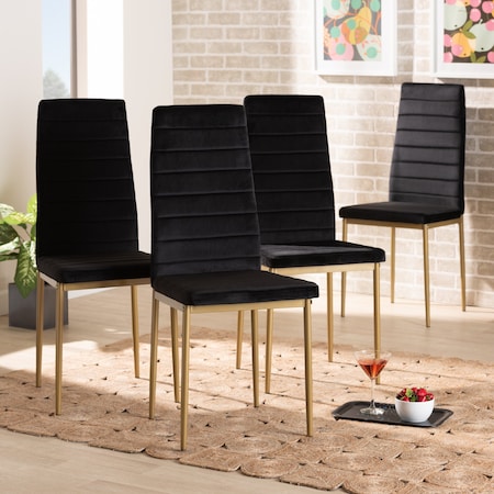 Baxton Studio Armand Modern Glam and Luxe Black Velvet Upholstered and Gold Finished Metal Dining Chair Set , PK4 193-4PC-11773-ZORO